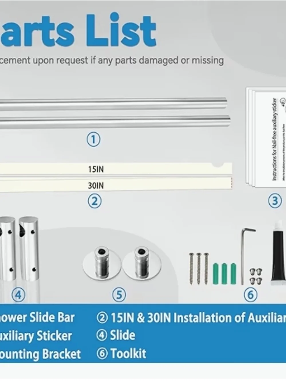 Adjustable Chrome Shower Slide Bar - 15-30 Inch